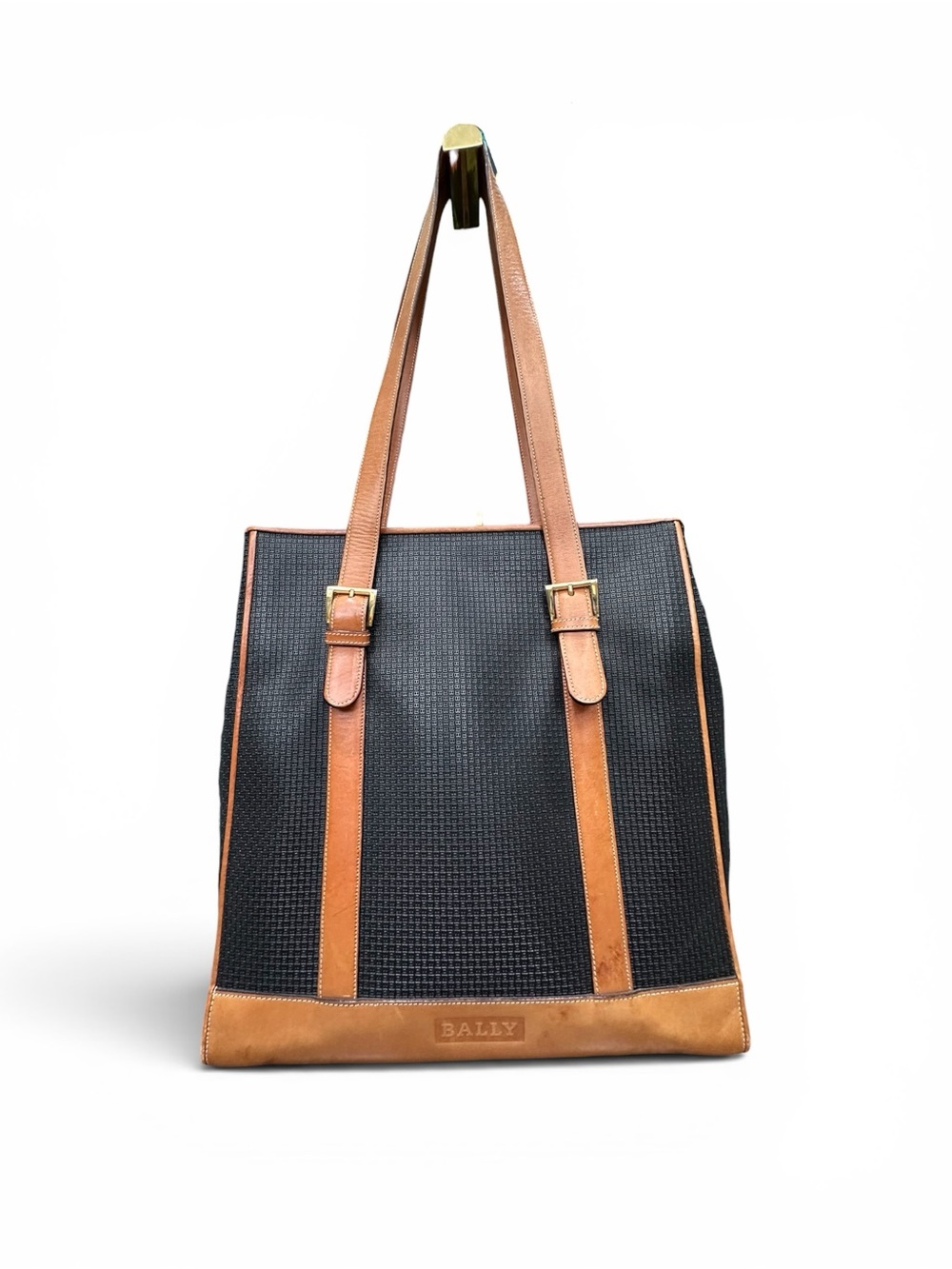 Vintage Bally Monogram B Tote Bag Leather Trim Shopper Late 70s Early 80s